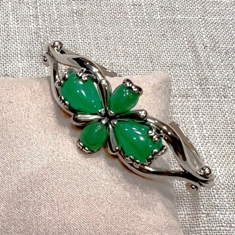 Carolyn Pollack Green Jade 4-Stone Sterling Silver Cuff Bracelet